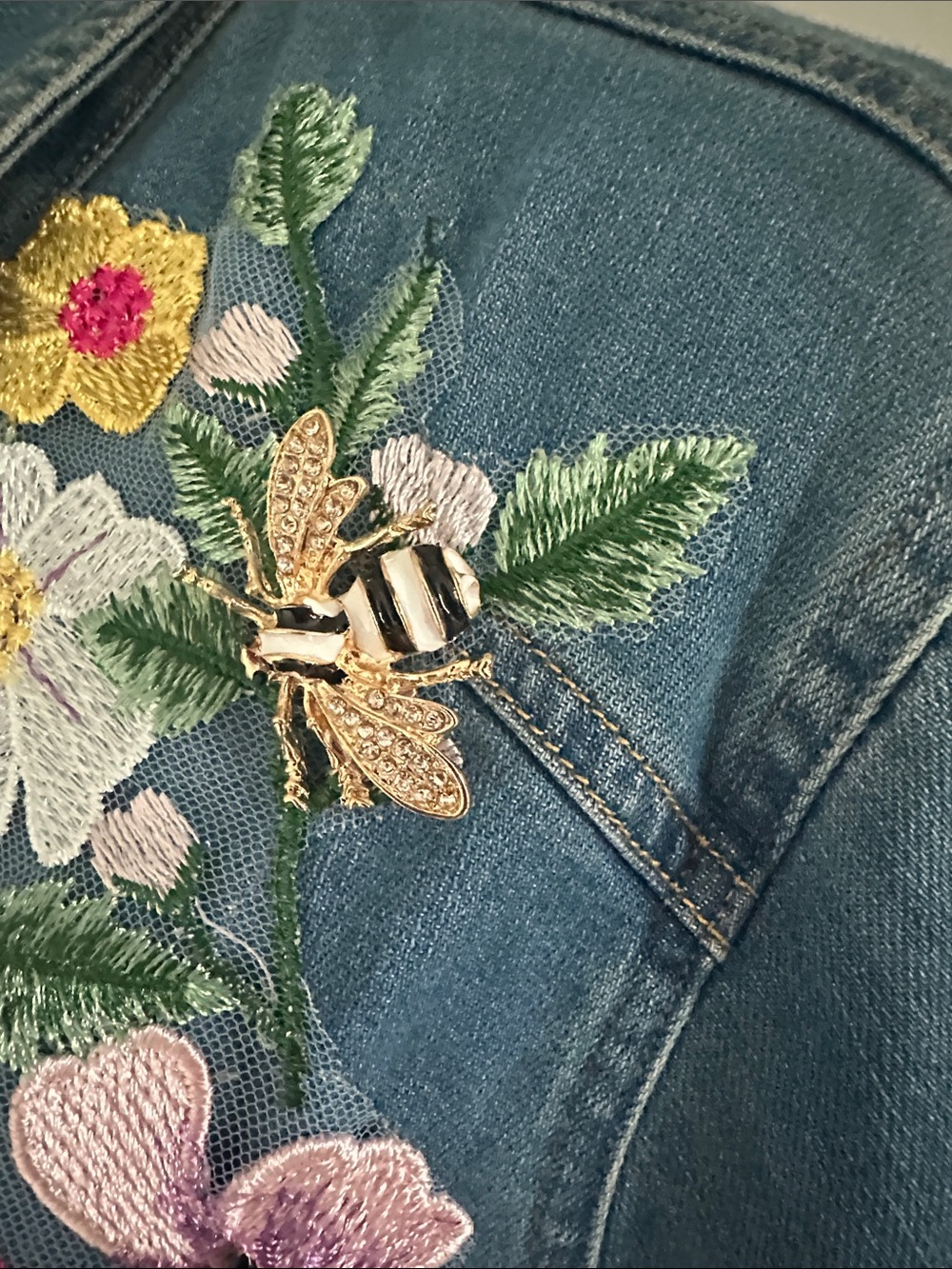Aratta Blue Denim Jacket with Multicolor Floral Embroidery - Picture 4 of 12